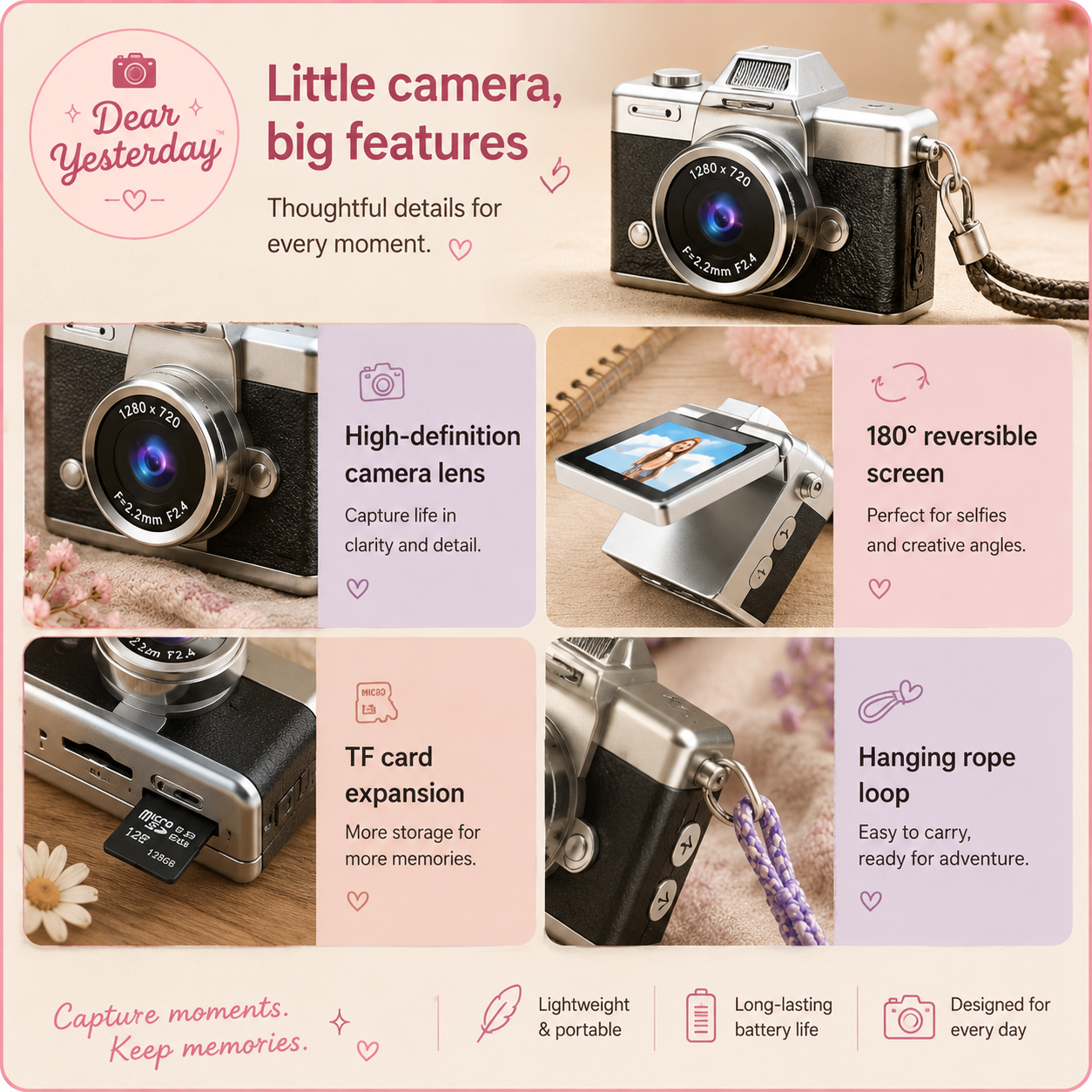 Dear Yesterday Retro Flip-Screen Camera — Flip-up screen